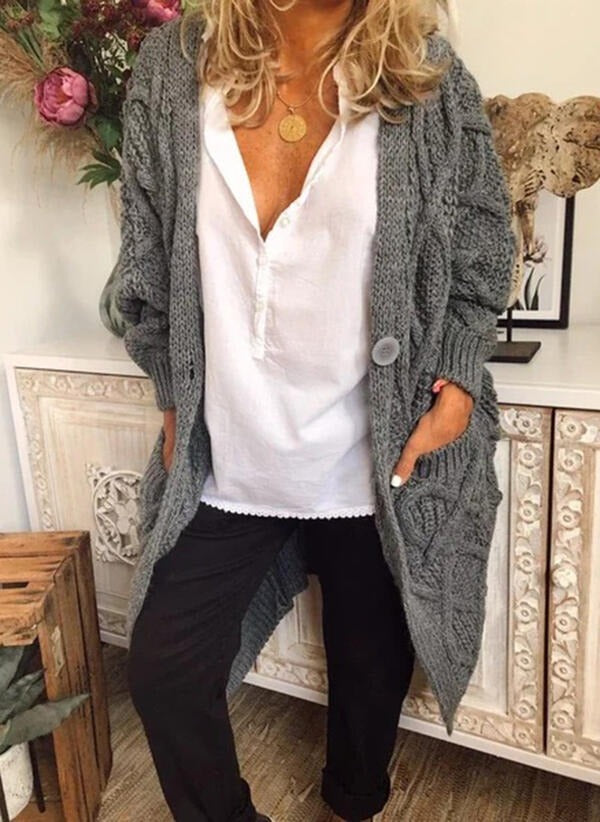 Comfortable grey solid colour long sleeve cardigan