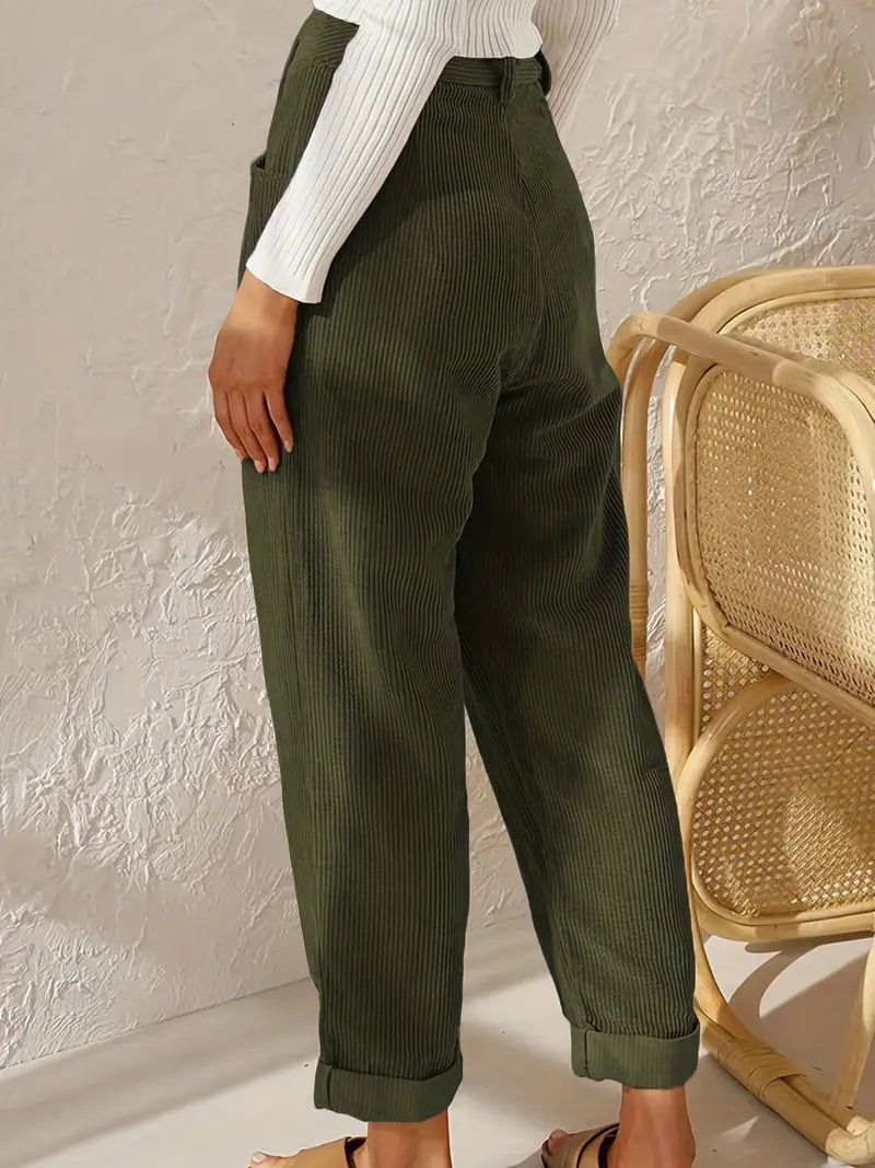 Green Corduroy Pintuck Casual Culotte