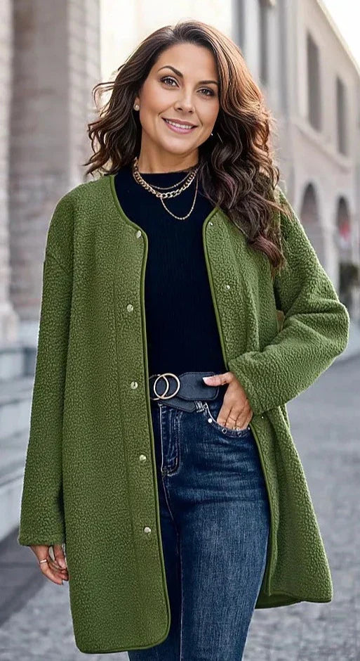 Green solid color cardigan with long sleeves