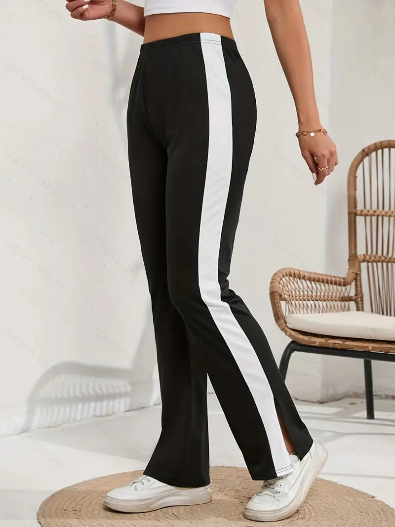 Black and White Contrast Stripes Sporty Pants