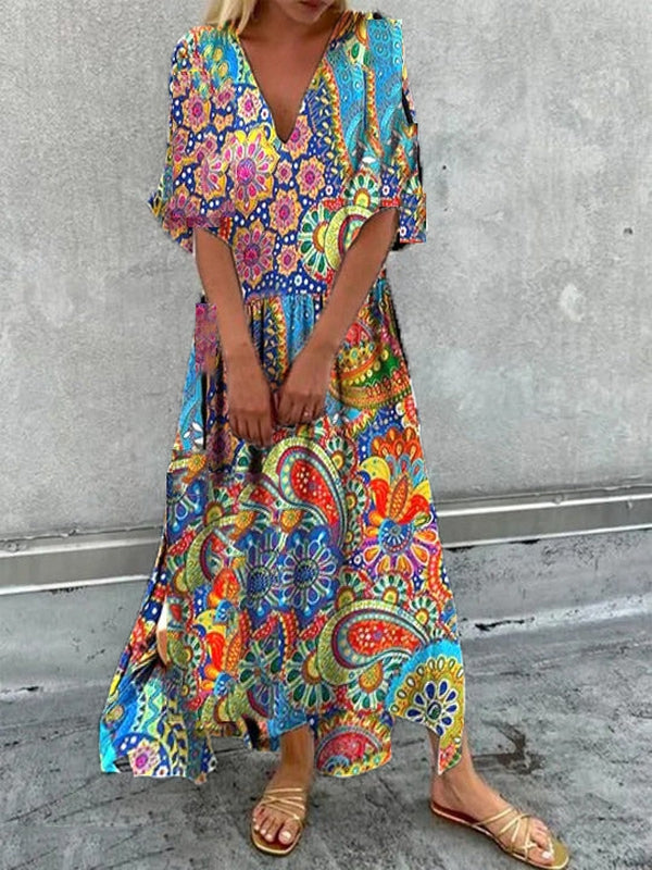 Retro Festival Psychedelic Paisley Maxi Dress