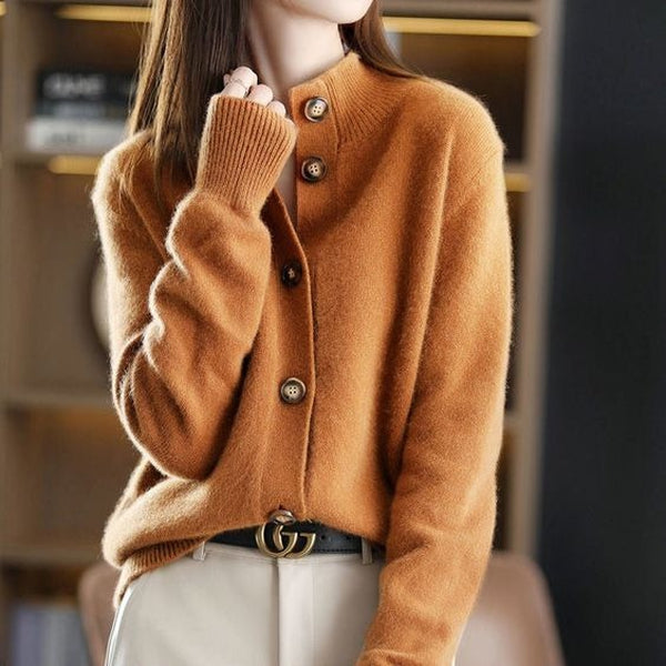 Brown Solid Color High Neck Sweater