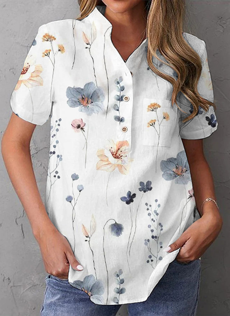 Watercolor flower garden White short sleeve top