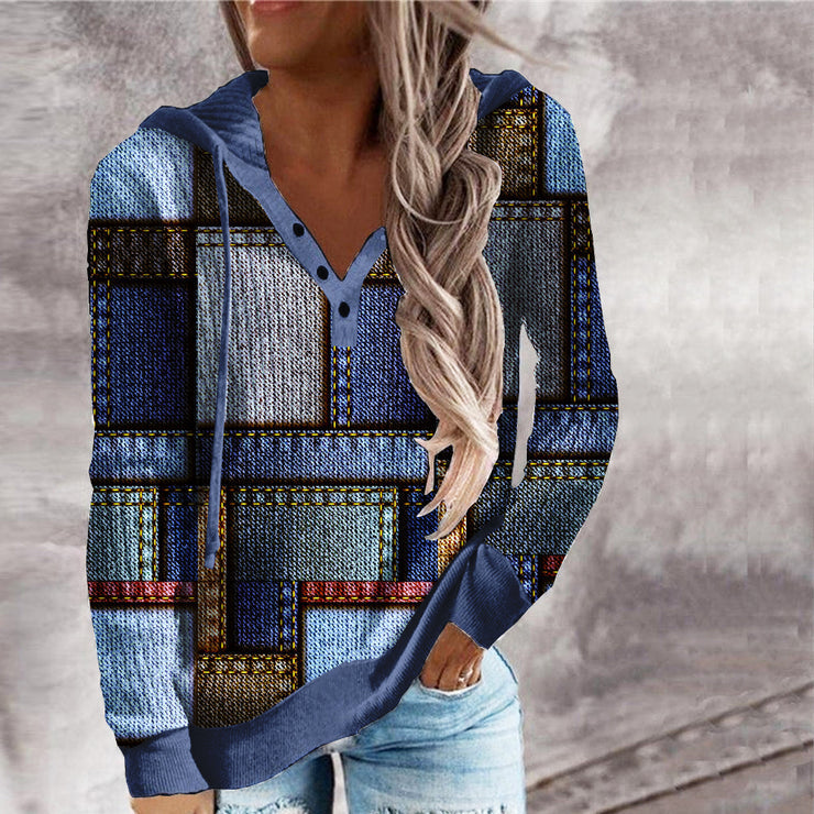 Patchwork Print Long Sleeve Hoodie