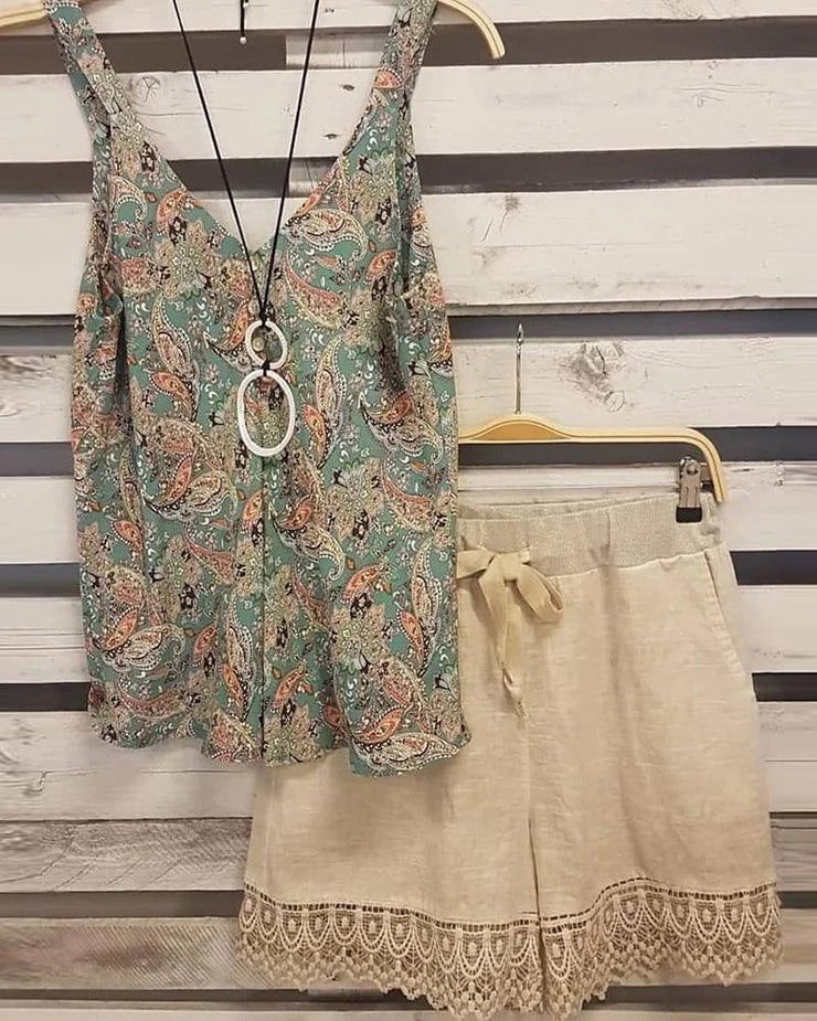 Two-piece set with sleeveless print