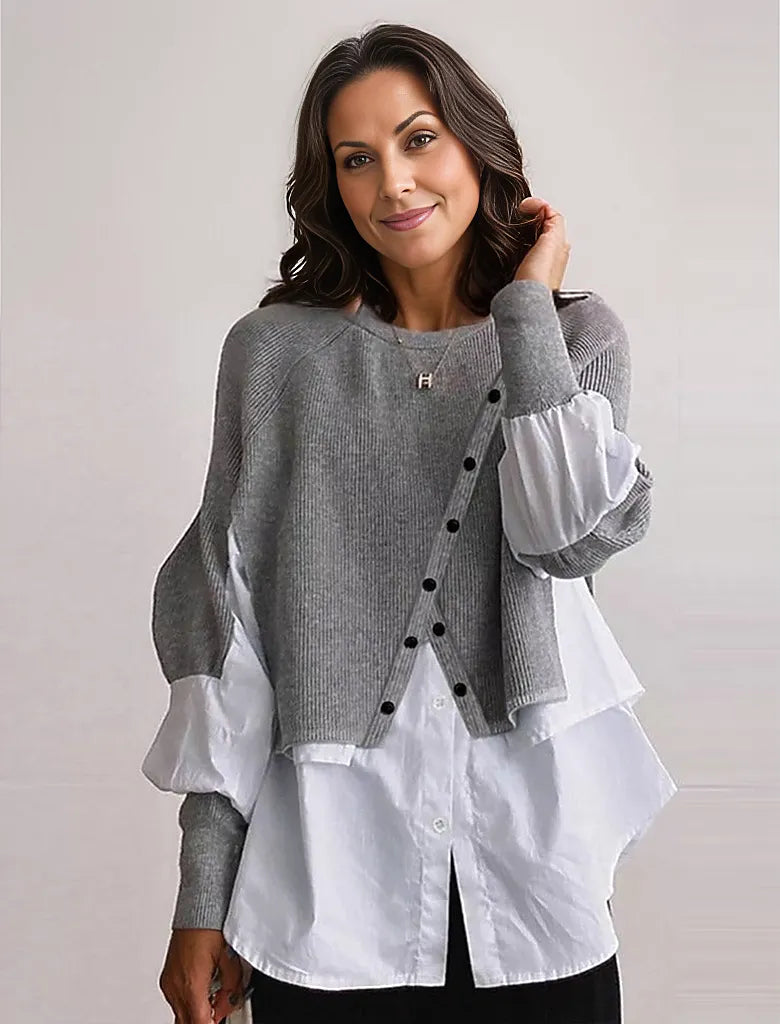 Grey knitted blouse White Twofer sweater