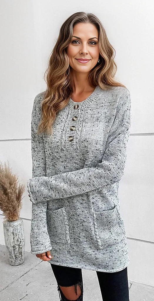 Elegant long sleeve V-neck sweater