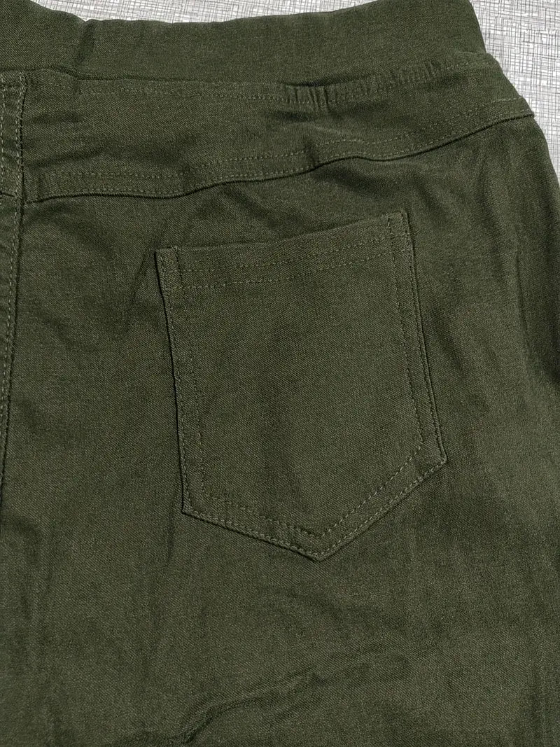 Olive-Leisure Lace-up waistband Relax-fit trousers