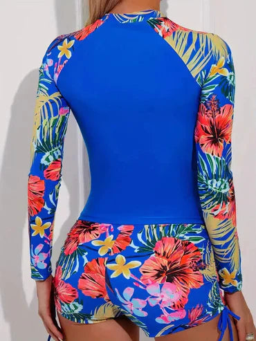 Blue printed swimwear with long sleeves