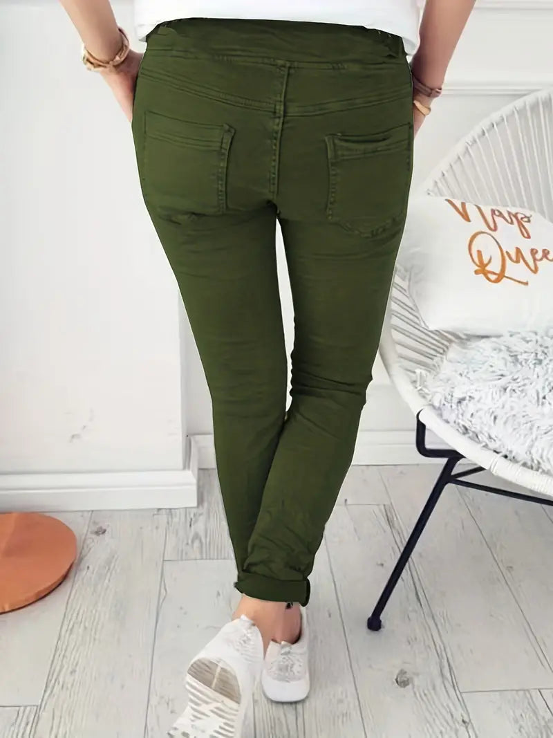 Olive-Leisure Lace-up waistband Relax-fit trousers