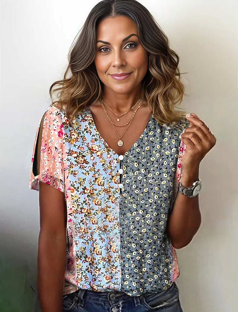 Short-sleeved retro top with print