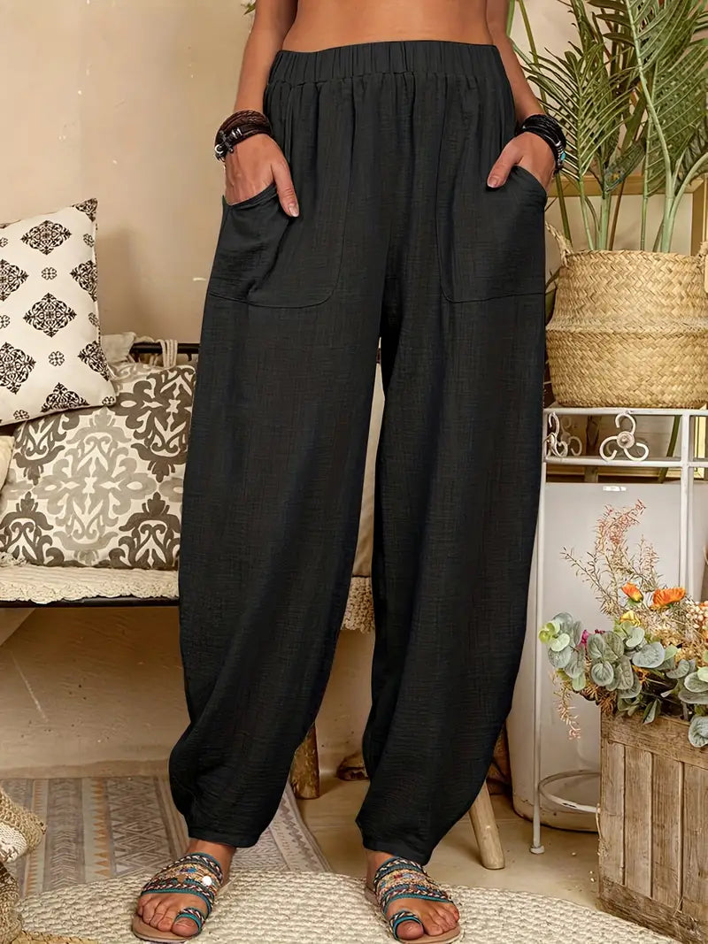 Black Lightweight Lounge Look Summer Pants