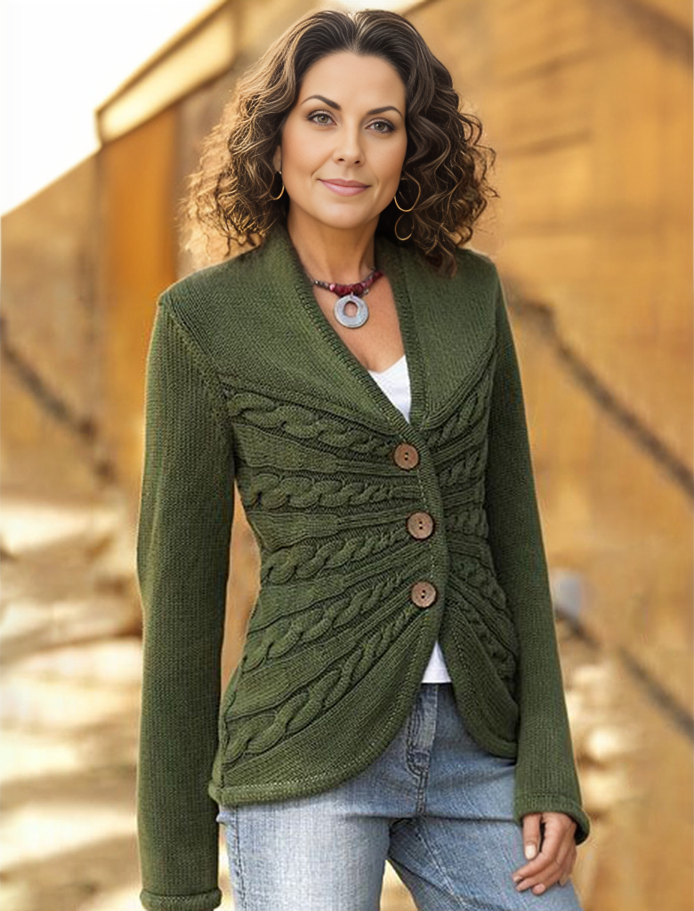 Green solid color sweater with long sleeves