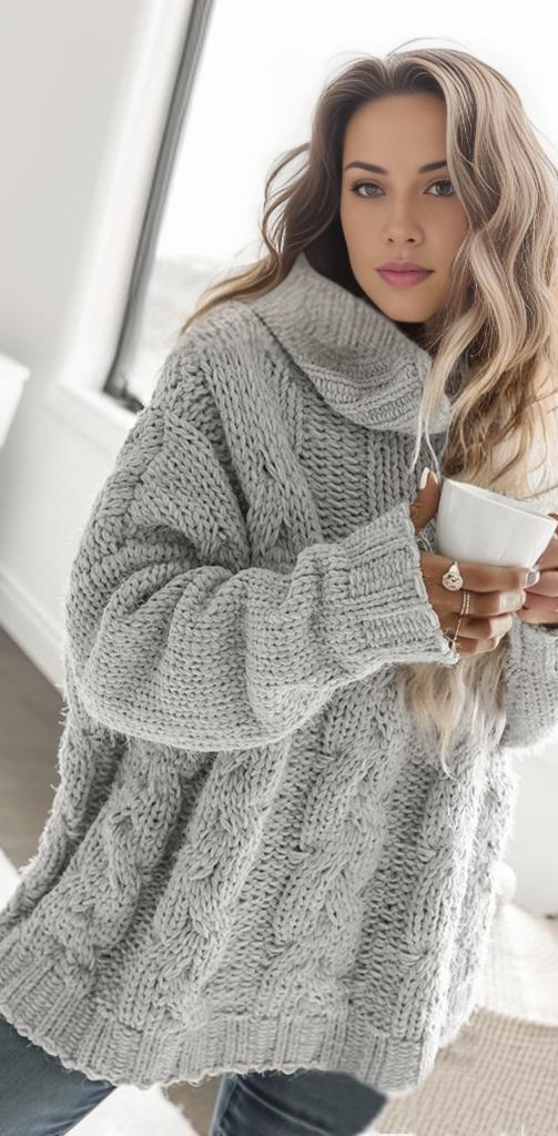 Aspen Cable Knit Oversized High Neck Sweater