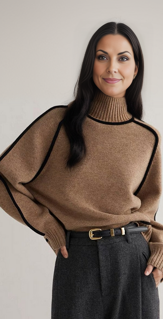 Coffee sweater with high neckline