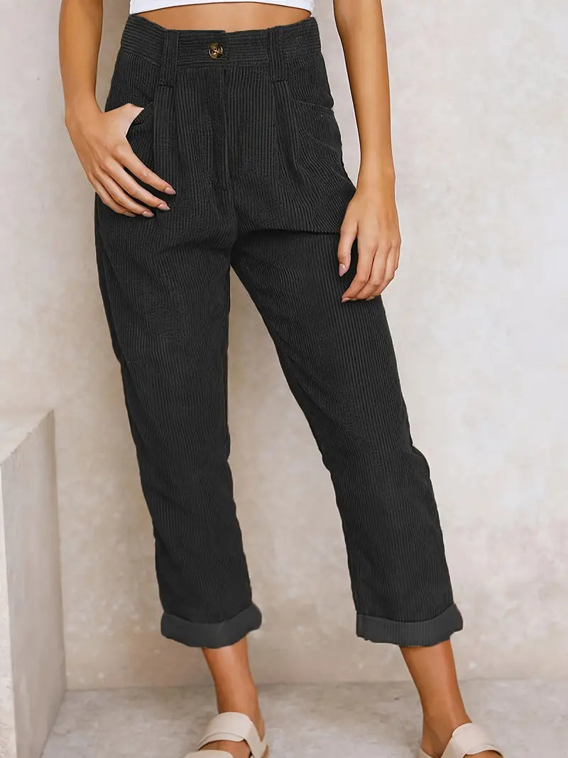 Black Corduroy Culotte Comfort Pants