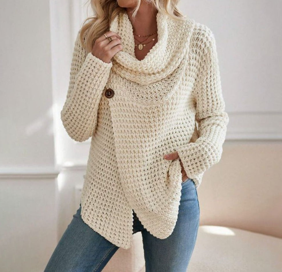 Beige solid colour sweater with high neckline