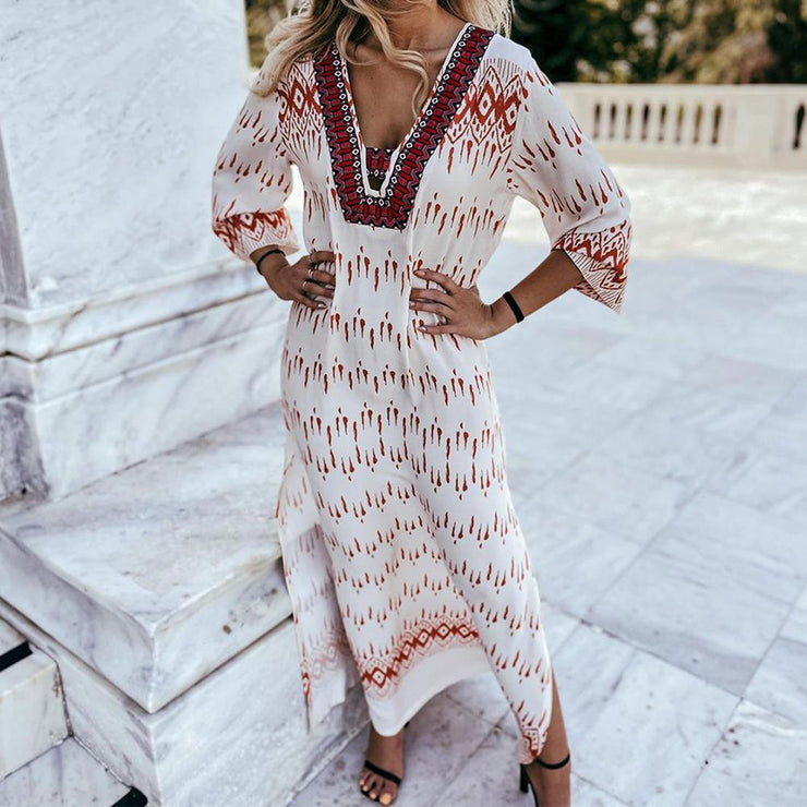 Casual maxi dress with V-neck