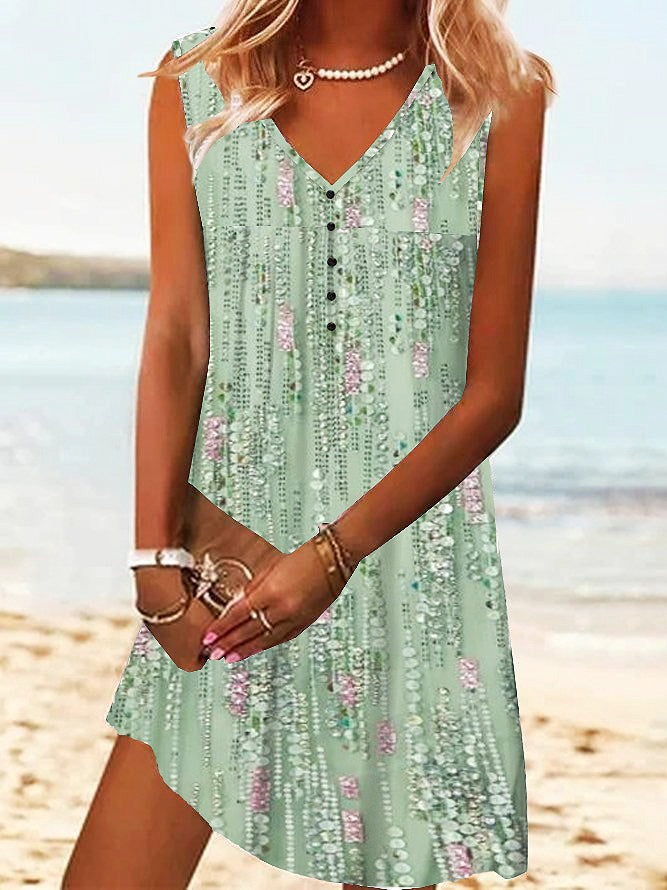 Green sleeveless print mini dress