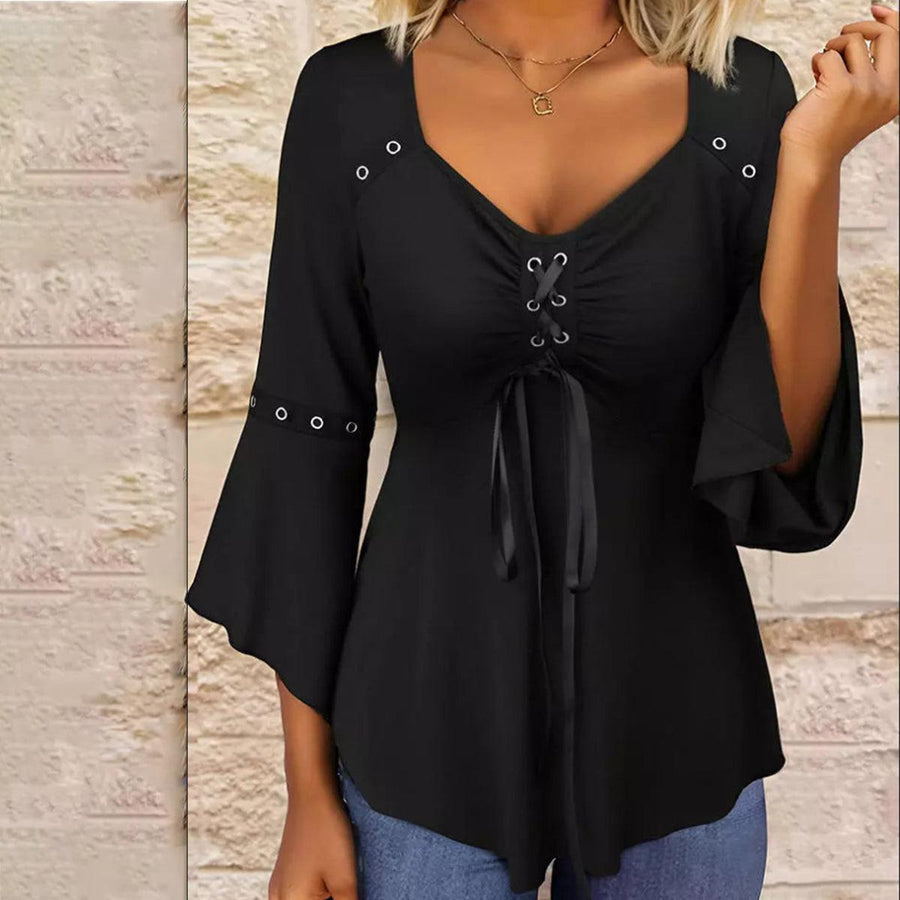 Black plain V-neck top