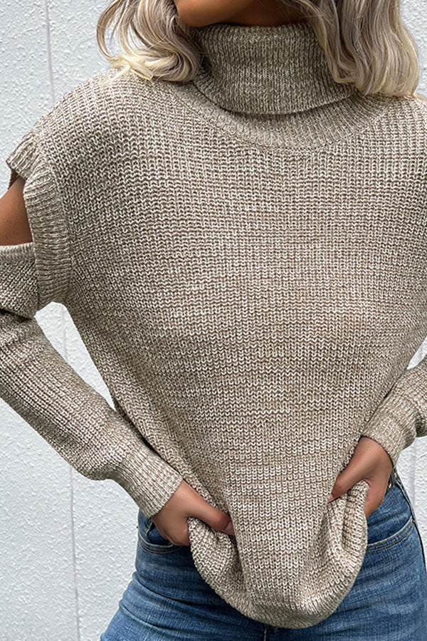 turtleneck sweater with long sleeves and plain, hollow, shoulder-free