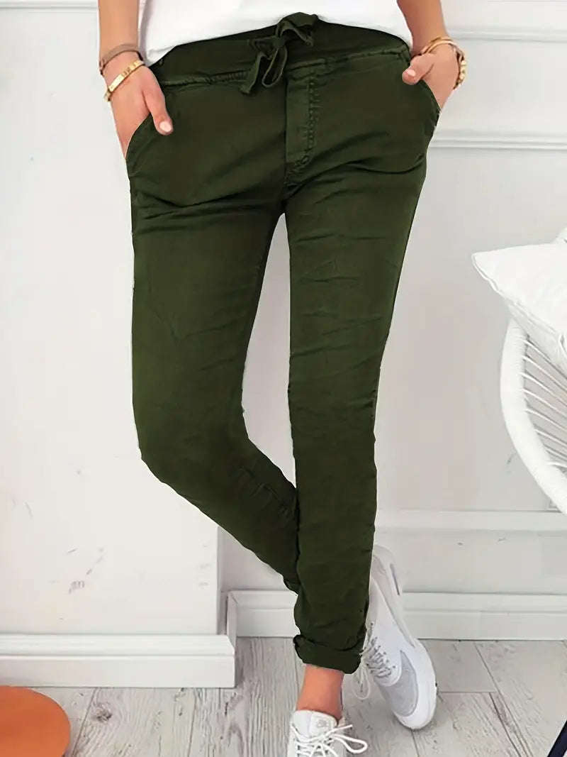 Olive-Leisure Lace-up waistband Relax-fit trousers