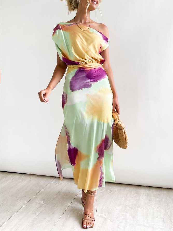 Elegant midi dress with multicolor print