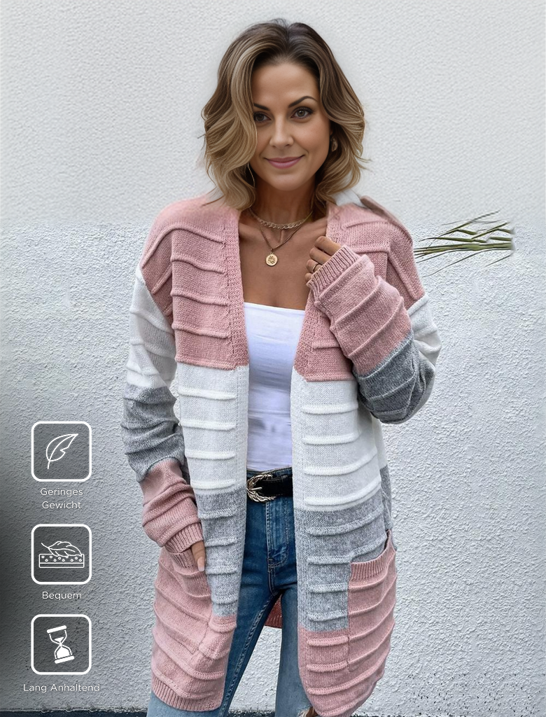 Open cardigan with pink color block