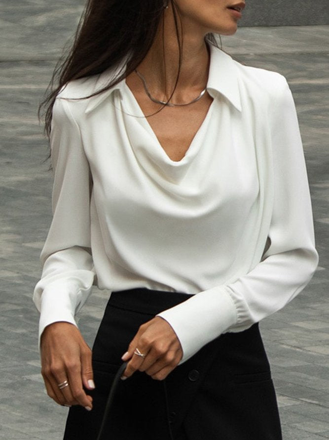 Cream white blouse top with turned collar