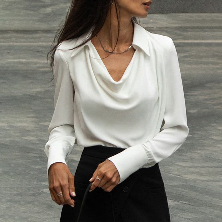 Cream white blouse top with turned collar