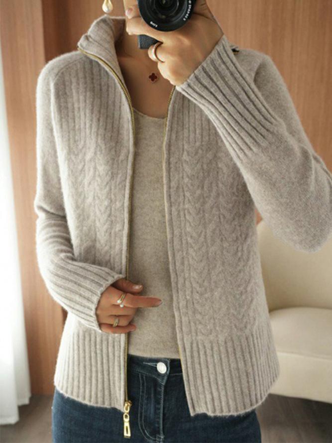 Apricot solid color sweater with V-neck