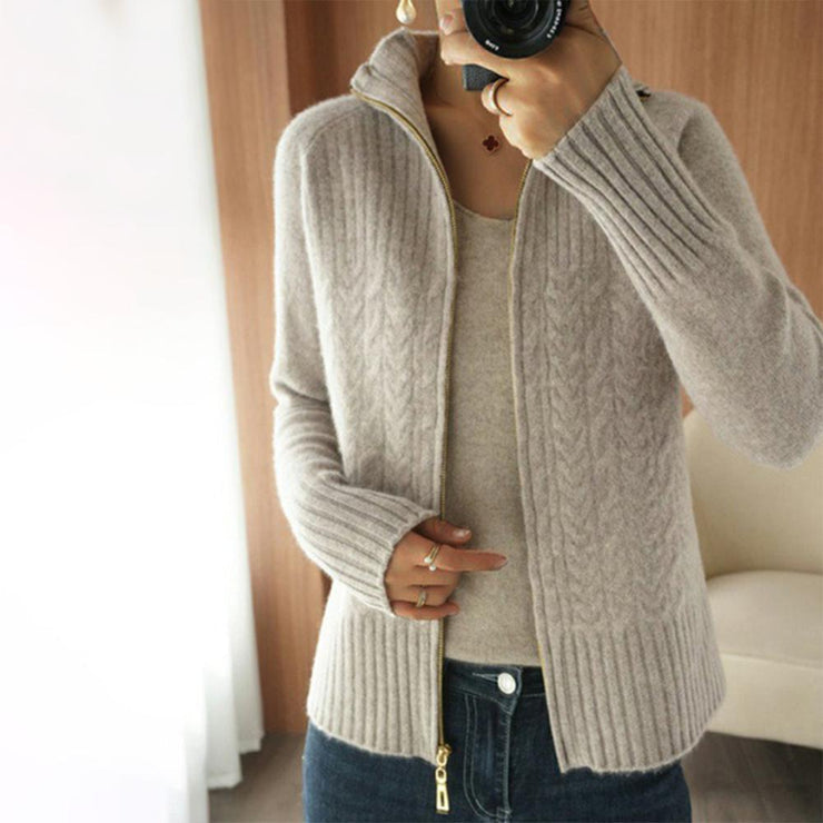 Apricot solid color sweater with V-neck