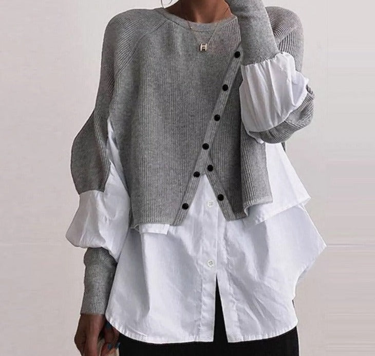 Grey knitted blouse White Twofer sweater