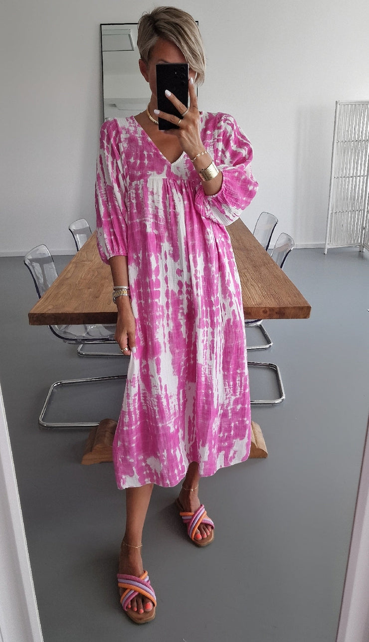 Sweet pink midi dress with half sleeves