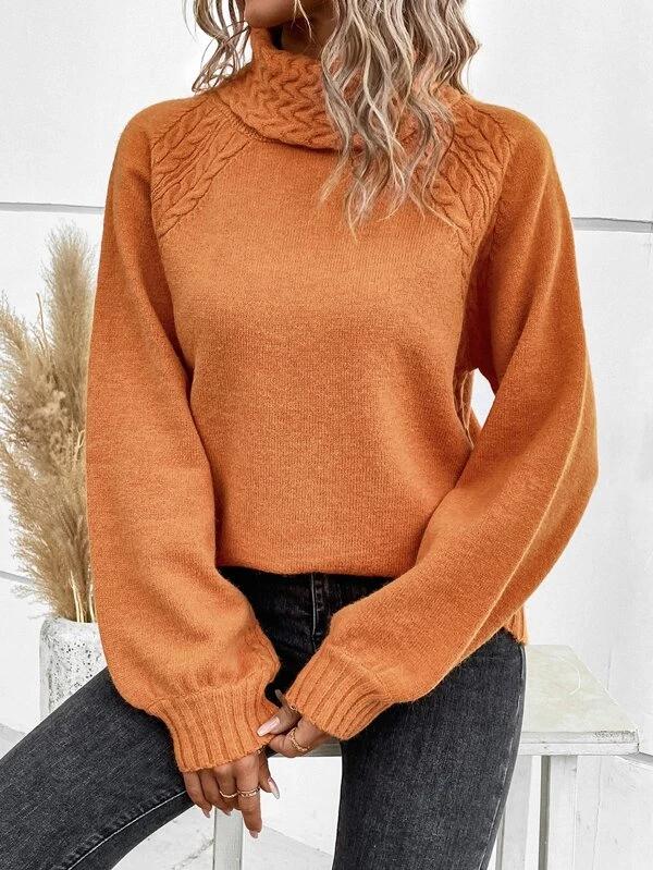 Orange solid color sweater with long sleeves