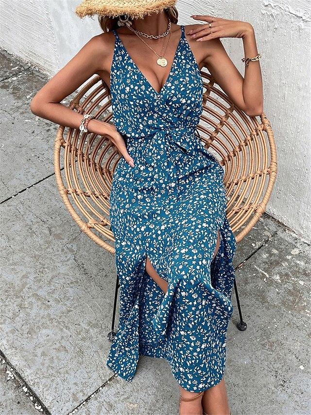 Fresh sleeveless midi dress with print