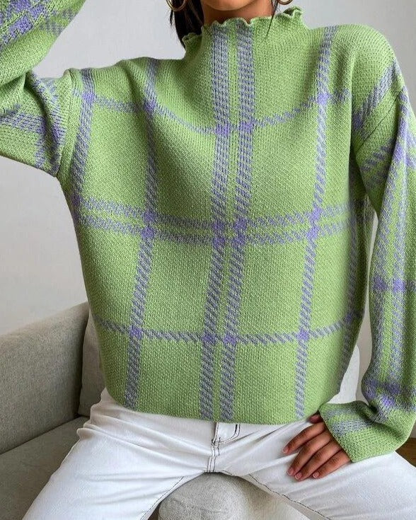 Fresh print sweater with high neckline