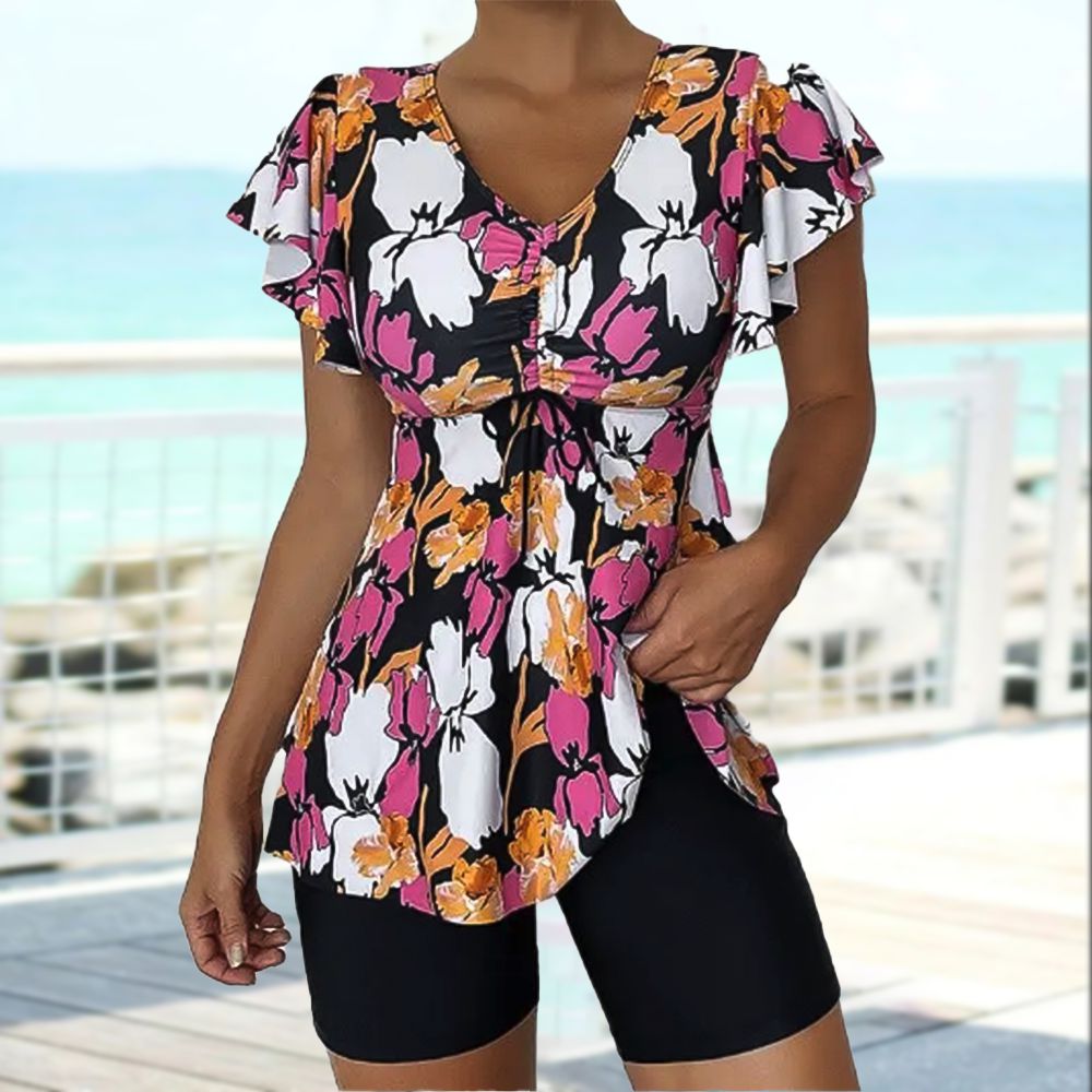 Modern print swimwear with short sleeves