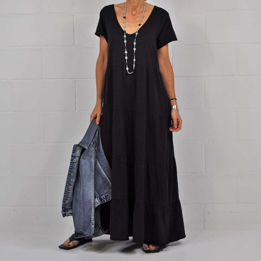 SpringStyle ? -  Plain basic maxi dress with short sleeves