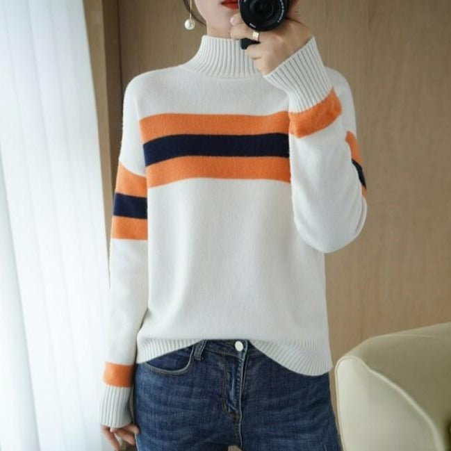 Modern white high neck sweater