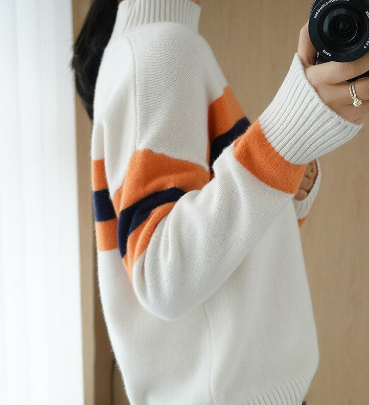 Modern white high neck sweater