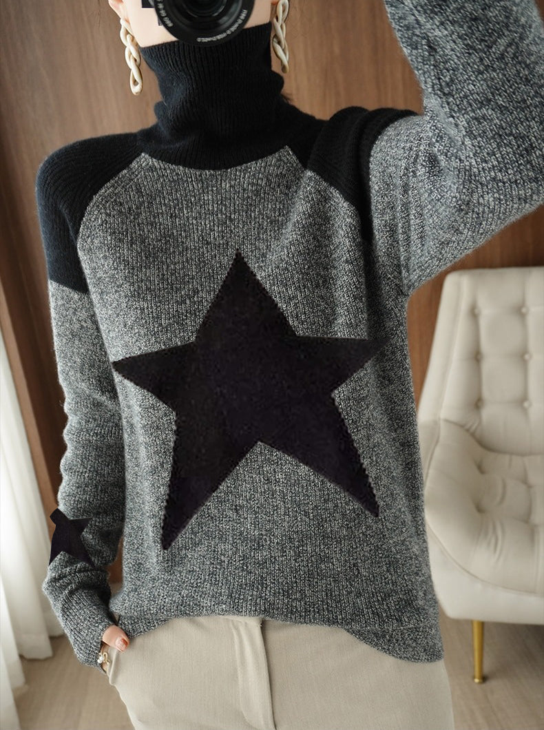 Comfortable grey sweater with high neckline