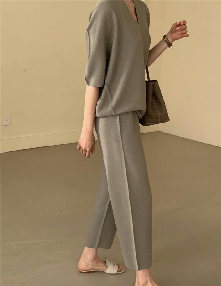 Comfy Elegance V-neck top and ankle trousers set