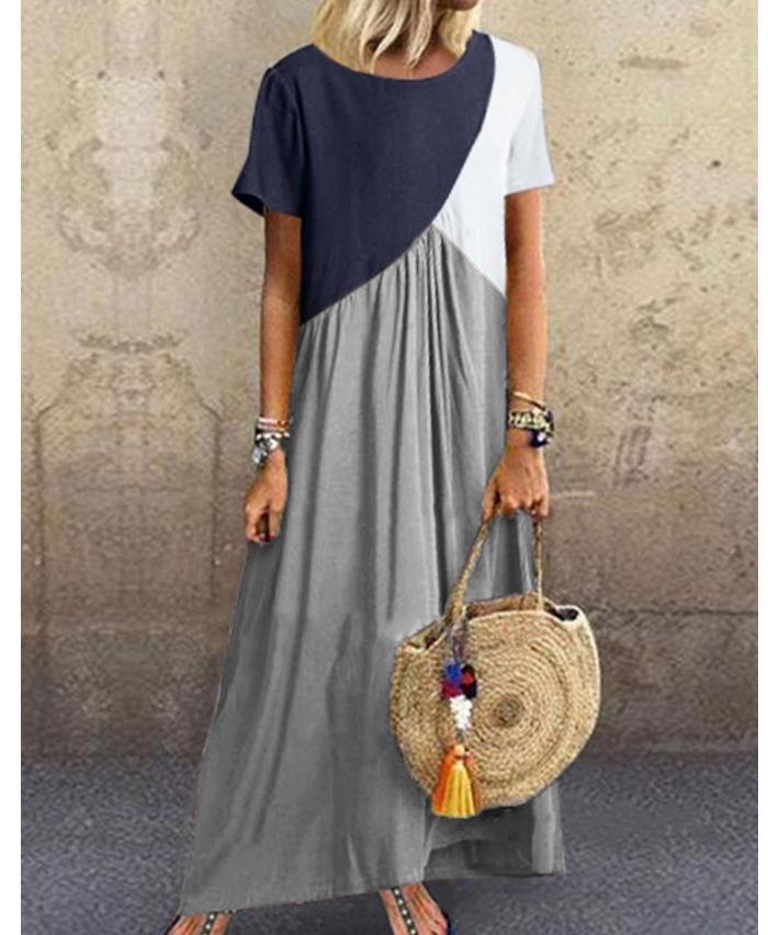 Long grey patchwork maxi dress with half sleeves