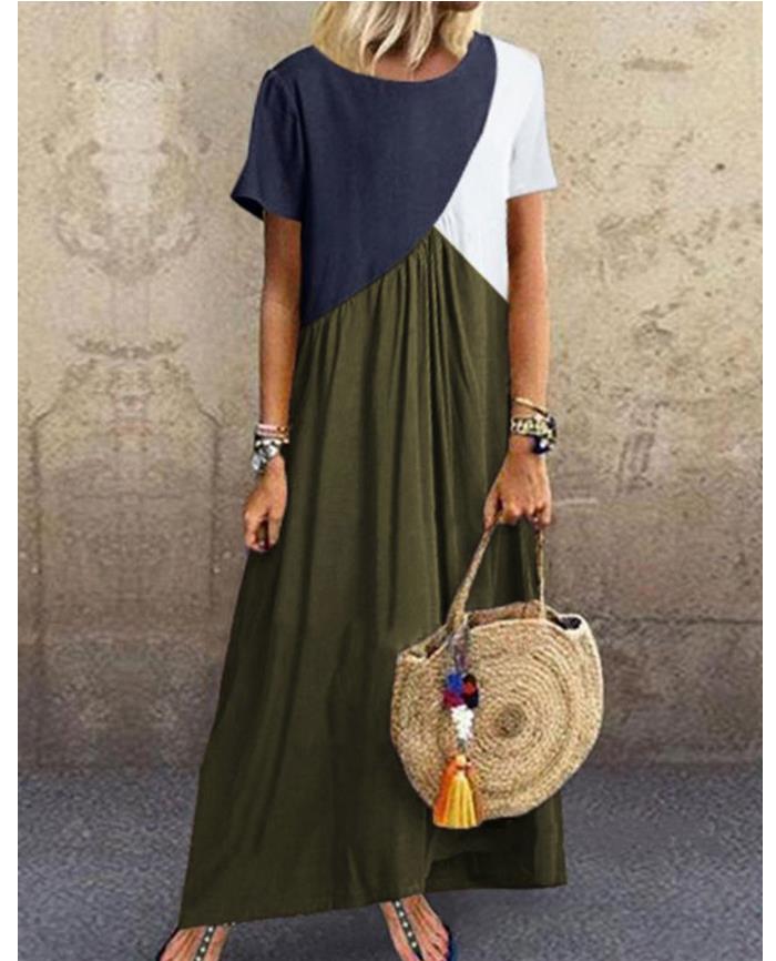 Patchwork green long maxi dress