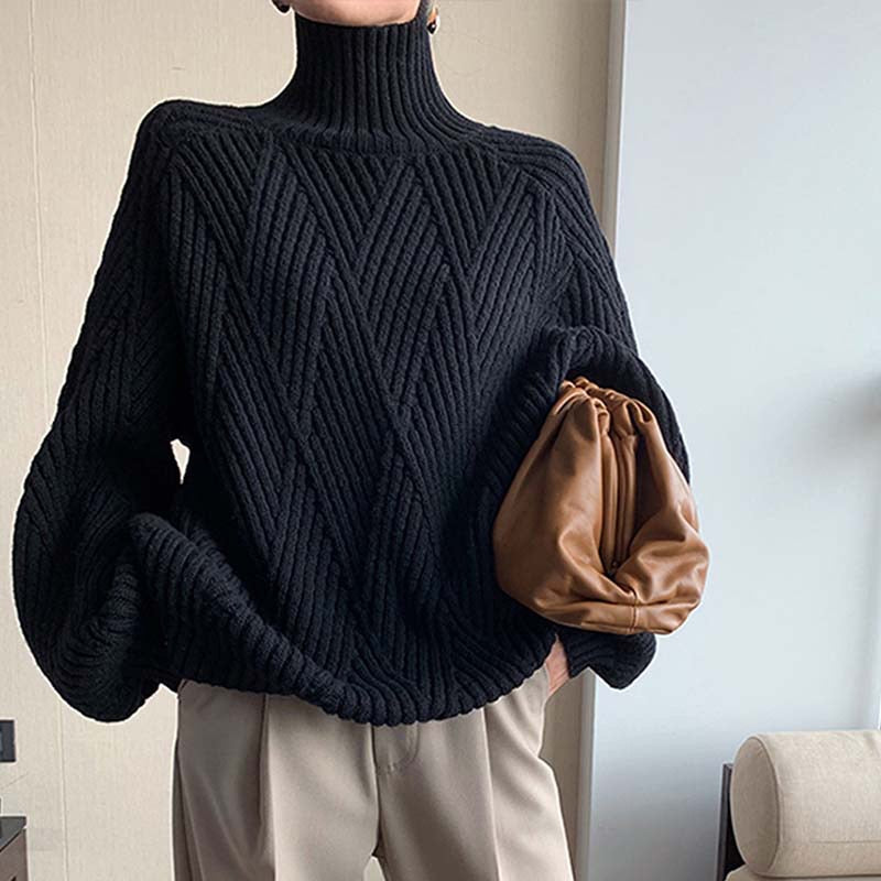 Black monochrome sweater with high neckline