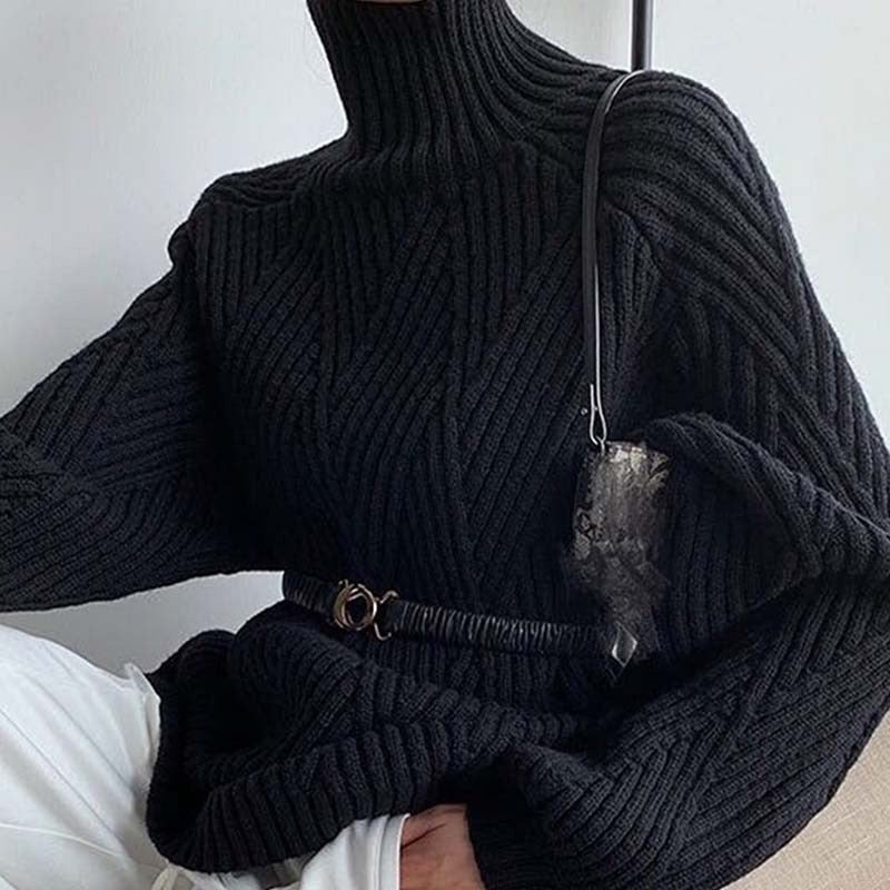 Black monochrome sweater with high neckline