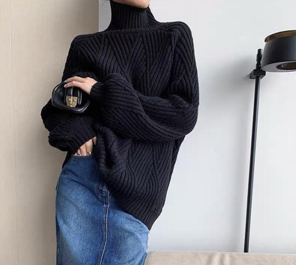 Black monochrome sweater with high neckline