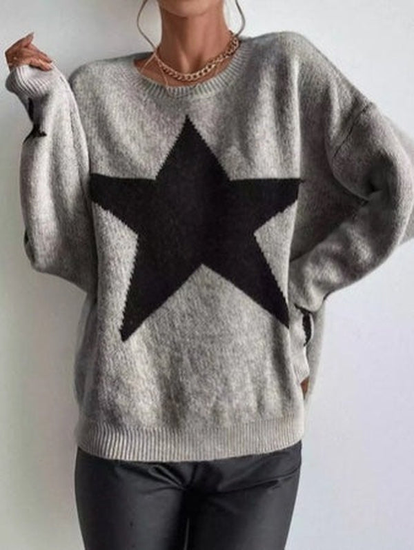 Large single star grey long sleeve sweater