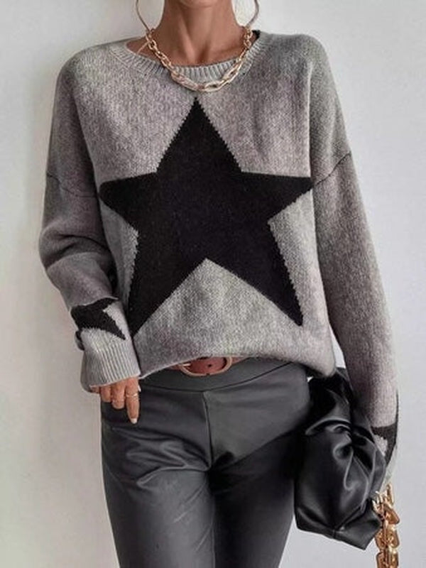 Large single star grey long sleeve sweater